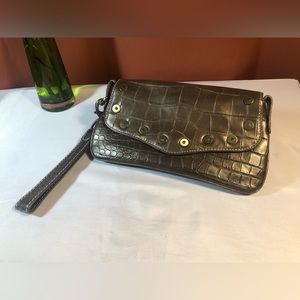 Donald J Pliner bronze snakeskin handbag